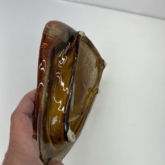 Vintage MCM Dryden Pottery Ozark Frontier Ashtray Brown Blue Drip Glaze 9.5” - Picture 6 of 12